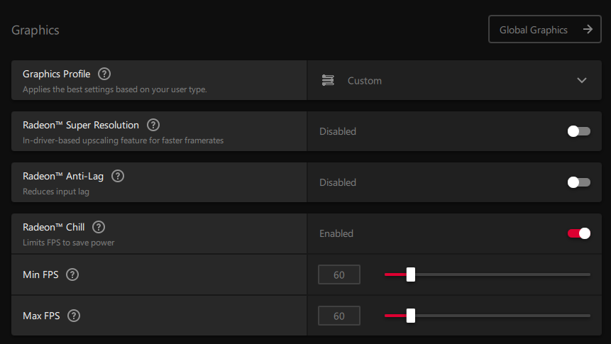 Screenshot showcasing AMD Software settings