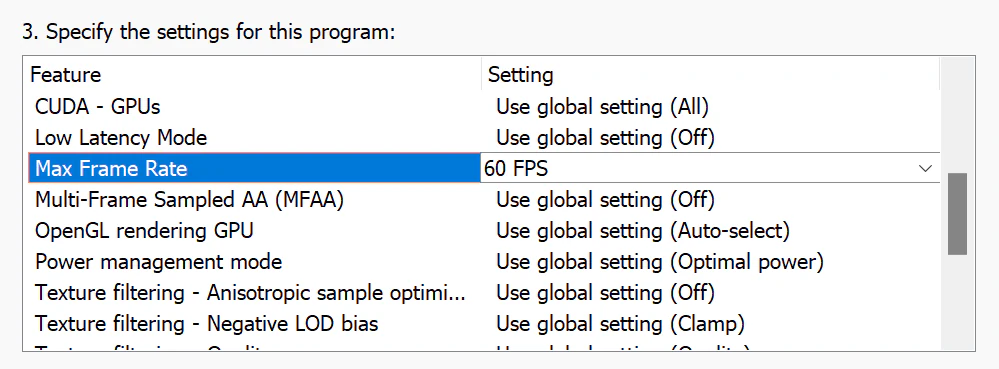 Screenshot showcasing Nvidia Control Panel settings